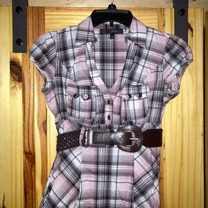 Heart Soul Pink and Brown Dress Shirt